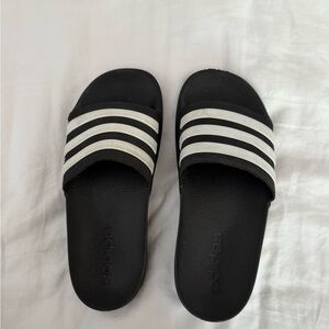 Adidas Black and White Striped Slides